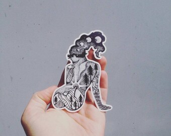 Divine Feminine Sticker 4" Weatherproof and durable, Outdoor sticker, Travel sticker, Wanderlust, Galaxy, Moon sticker, Stars