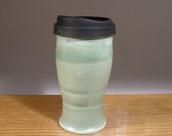 20 oz , To Go Mug ,Handmade Pottery, Mug With Lid , Ceramic Travel Mug , Commuter Mug , Pottery Travel Mug , Eco Mug , Reusable Silicone Lid