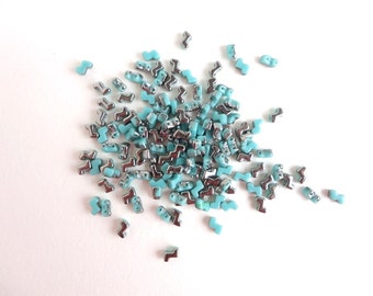 40 x 5x6mm Czech Glass Beads, Turquoise and Silver 2 Hole Czech Glass Beads, Z Beads, Blue Double Hole Beads ZOR0002