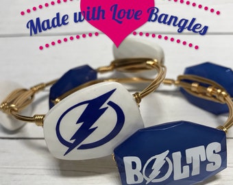 Tampa Bay Hockey Bangle • Tampa Bay Lightening• Bolts • Wire Wrapped Bangle• Three Stone Bangle• Bangle Set Available