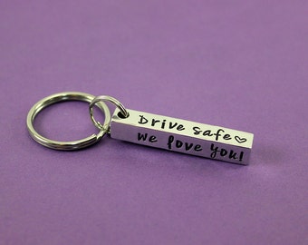 Personalized Bar Keychain - Custom Stamped 4 sided Bar Keychain - New Driver Keychain Gift - Names Dates Words - Drive Safe - Sweet 16 gift