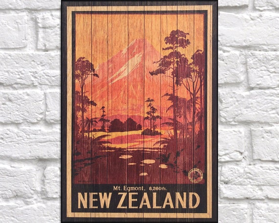  New Zealand  Travel Poster Wood wall  art  decor  Retro Travel