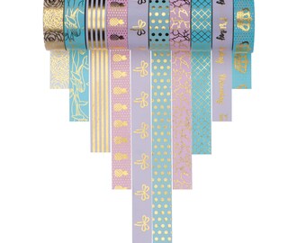 Washi Tape Set of 10 Gold Foil Rolls - Decorative Masking Tapes Great for Arts and Crafts Projects; Planners, Scrapbooking, Bullet Journals