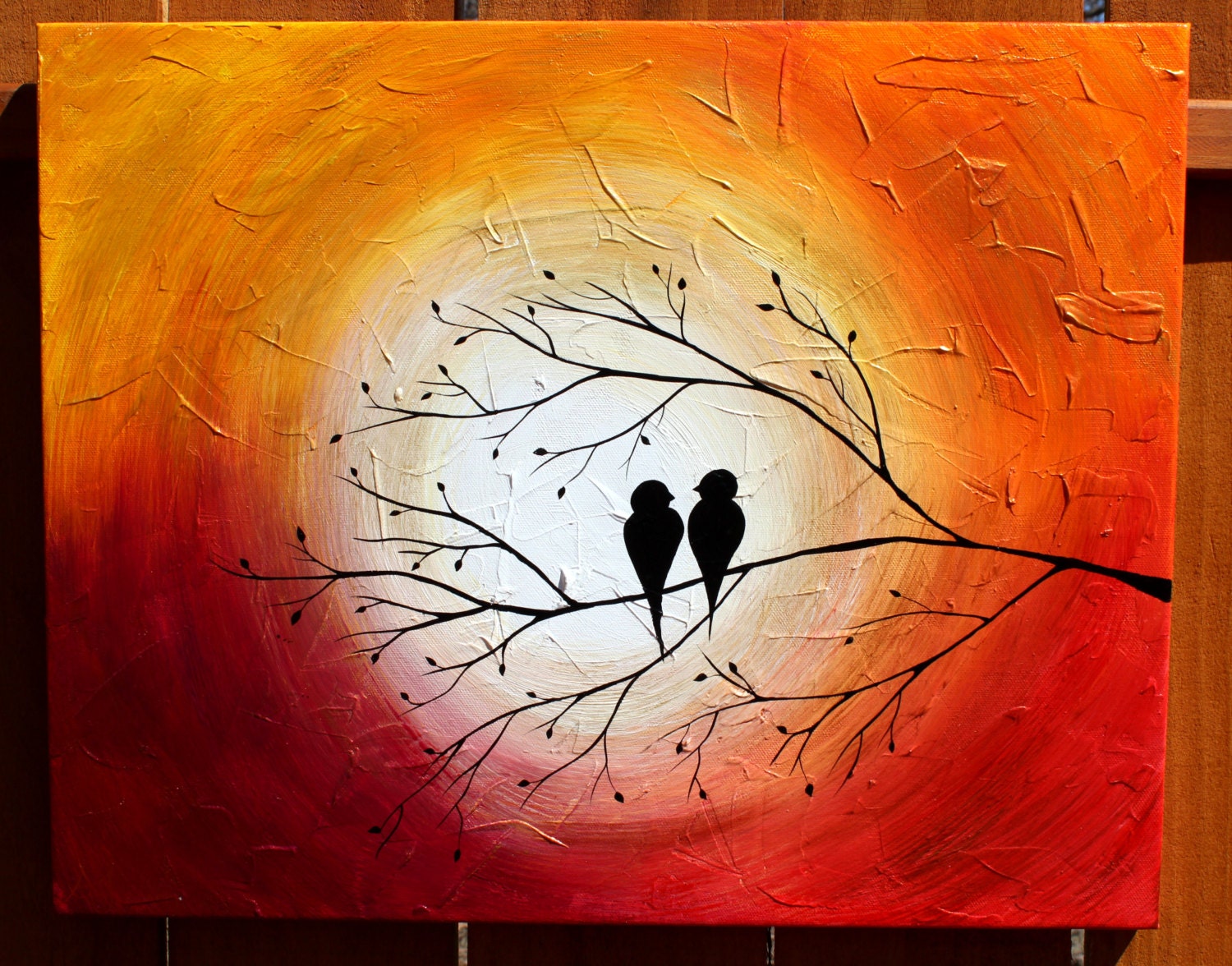 Love Birds on a Tree Limb in the Sunrise/Sunset: Acrylic