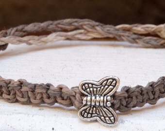 Butterfly Charm Bracelet, Butterfly Jewelry, Hemp Bracelet, Friendship Bracelet, "Save the Monarch Butterfly", Best Friend Gift