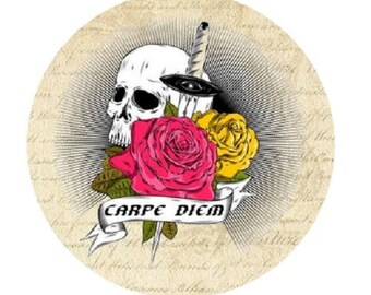 pretty cabochon "carpe diem" skull, 25mm