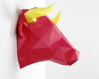 Trophy Bull Head, DIY kit. DIY paper Bull. Home decor