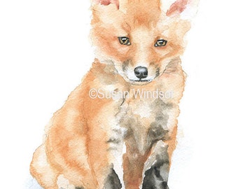 Baby Fox Watercolor Painting 5 x 7 Fine Art Giclee Reproduction woodland animal Art Print