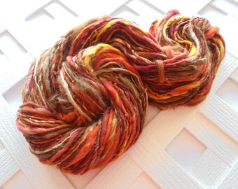 SEDONA Handspun Yarn, Soft Yarn, Single-Ply Yarn, Worsted Weight, Muga Silk, Alpaca, Merino Yarn, Mohair Locks, Gift for Knitter, Weave
