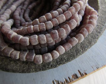 Small rustic purple glass seed bead, matte gritty tone, tube barrel spacer New Indo-pacific indonesia 3 to 7 mm ( 22 inches std ) 7ab65-7