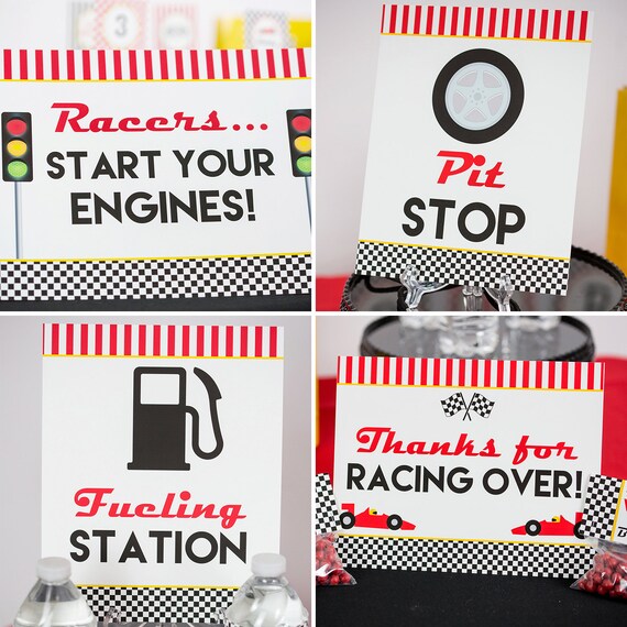 race car party signs instant download race car birthday