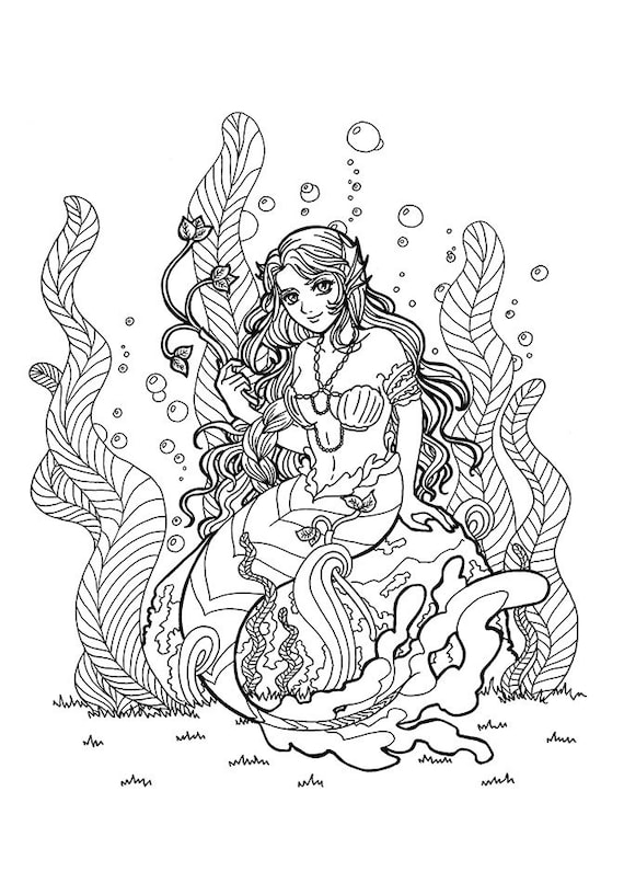 Download Mermaid Colouring Page mermaid adult colouring page zen