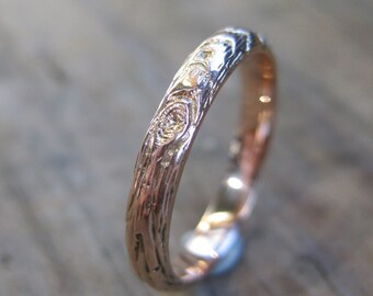 Twig fall wedding band womens rose gold woodgrain ring Thinnest PLYWOOD 3mm 14kt pink Made To Order