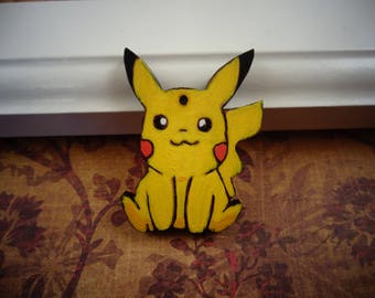 Pikachu Pendant, Pokémon Pendant, Sitting Pikachu Charm, Wooden Pendant, Art Bead, Painted Pendant, Pyrography Pendant, Scroll Saw Pendant