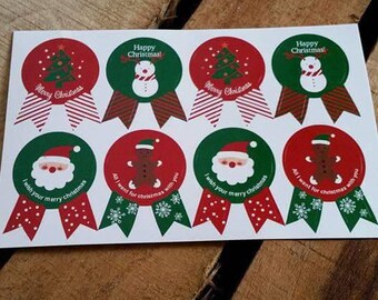 Set of 8 tags Christmas Theme - 8 tags Christmas Santa Claus