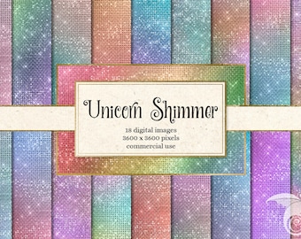 Unicorn Shimmer Digital Paper, rainbow pastel glitter sparkle textures, printable scrapbook paper, planners, instant download commercial use