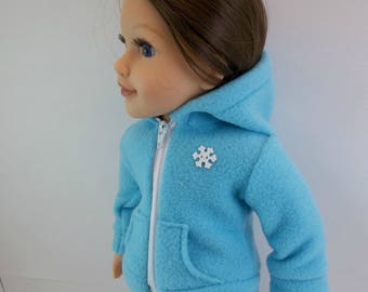 Hoodie Jacket for 18 inch Doll Aqua Fleece Hoodie Fits American Girl Toys Girl