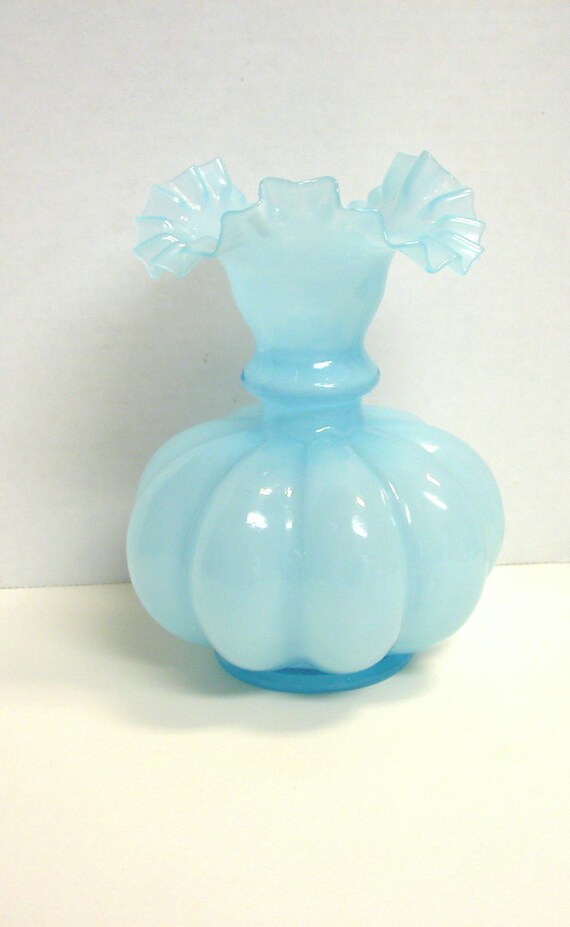 Items similar to Vintage Fenton Light Blue Ruffled Large Melon Vase on Etsy