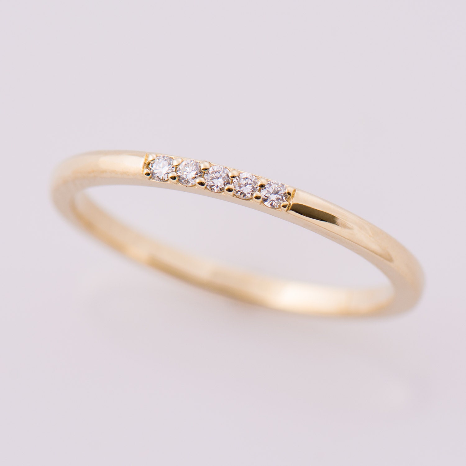 Dainty Diamond ring five Diamonds Band 5 Stone Band 14K