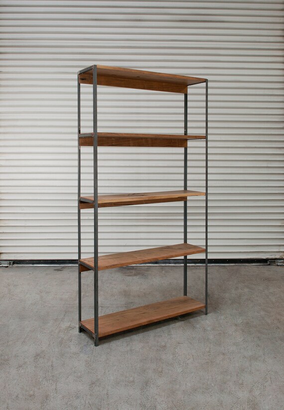 Custom Metal and Rustic Walnut Bookshelf Clear powder Coated