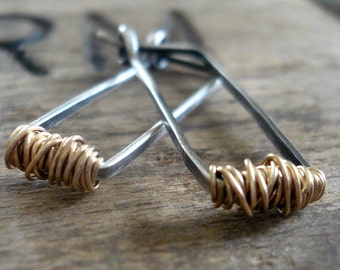 Tangled Hoops - Handmade. Hand Forged. 14kt Goldfill & Oxidized Sterling Silver Earrings
