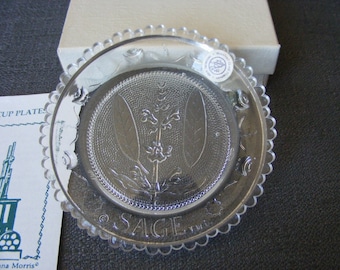New Vintage Pairpoint Crystal Cup Plate Herbs, You Pick One - Clear Sandwich Glass Sage, Foxglove, Coreopsis, Basil, Rose Geranium - 9985