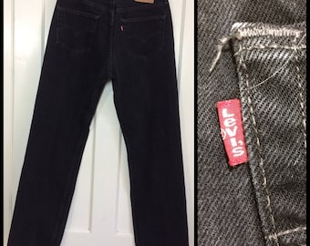 1990s Levi's 501 black denim 34X32, measures 32x31 straight leg button fly made in USA boyfriend jeans #332