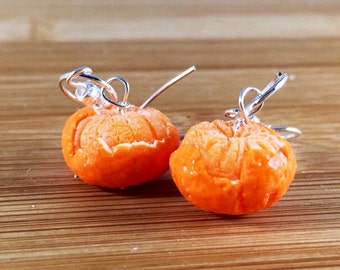 Polymer clay miniature realistic clementine earrings or key ring