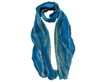 Merino / Silk Cobweb Felted Scarf - Seaside