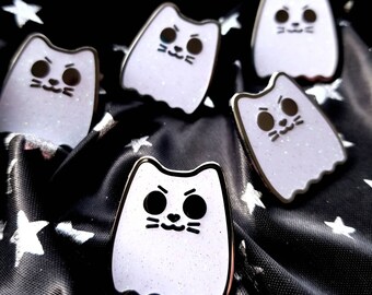 Ghost Cat Hard Enamel Pin - Halloween Hard Enamel Pin - Ghost Kitty Lapel Pin - Halloween Lapel Pin - Glittery Ghost Pin - Kitty Ghost