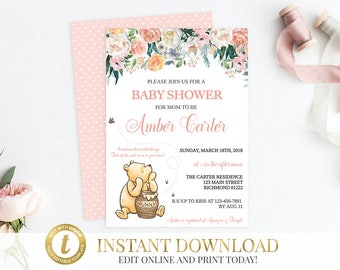 Girl Winnie the Pooh Baby Shower Classic Pooh Baby Shower Pooh Invitation Baby Shower Invite Pooh Bear Pooh Classic Shower Invitation