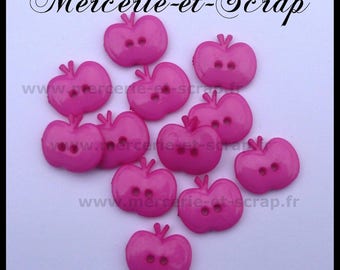 Batch 6 fabric buttons pink Apple fruit 15mm Plastic 2 hole