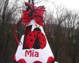 Red ladybug party hat , first birthday hat, smash cake hat, birthday hat, 2nd birthday, red lady bug birthday, ladybug birthday