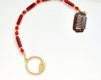 Leaf Hair Clip Dangle Hair Charm 7 inch Gypsy Hair Jewelry Geisha Hair Beads
