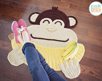 CROCHET PATTERN Chip the Chimpanzee Banana Monkey Rug PDF Crochet Pattern with Instant Download