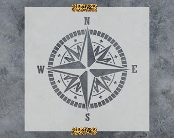 Compass Stencil - Laser Cut Mylar Stencil of Compass Rose Nautical Stencil Template - Small & Large Sizes Available Great for Wall Art
