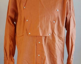 Vintage WESTERNER brand Long Sleeve Rust Pearl Snaps Bib Front Western shirt rockabilly