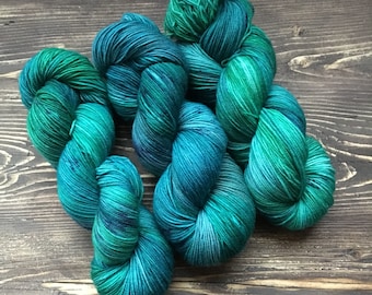 Teal hand dyed yarn, sock yarn, superwash merino, sport yarn, teal yarn, aqua yarn