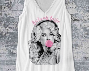 Backwoods Barbie Dolly Parton Bubblegum Bubble Gum Tank Top Country Southern Distressed Style - Ink Printed
