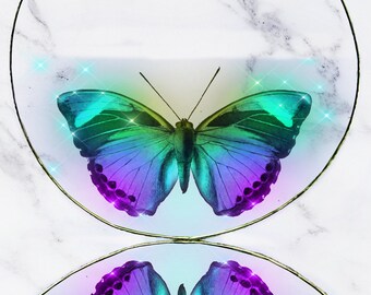 Resin Butterfly Hoop Earrings, Blue Glow, Fairyland Jewelry, Animal Totem, Transformation, Silver Large Hoops, Nature Gift