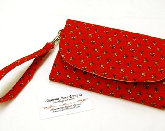 women's wallet, affordable gift, cell phone accessory, ready to ship gift, padded wallet, wristlet, red yellow wallet