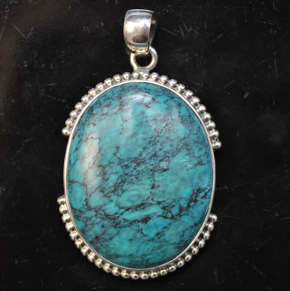 Sterling Silver Tibetan Turquoise Pendant Native American Style #9873