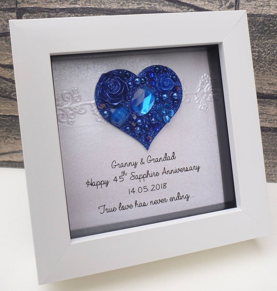 45th Wedding Anniversary Gift Sapphire Personalised Frame Handmade From