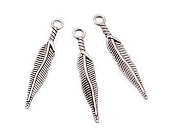 Charm feather charm - silver plated (10 pieces)
