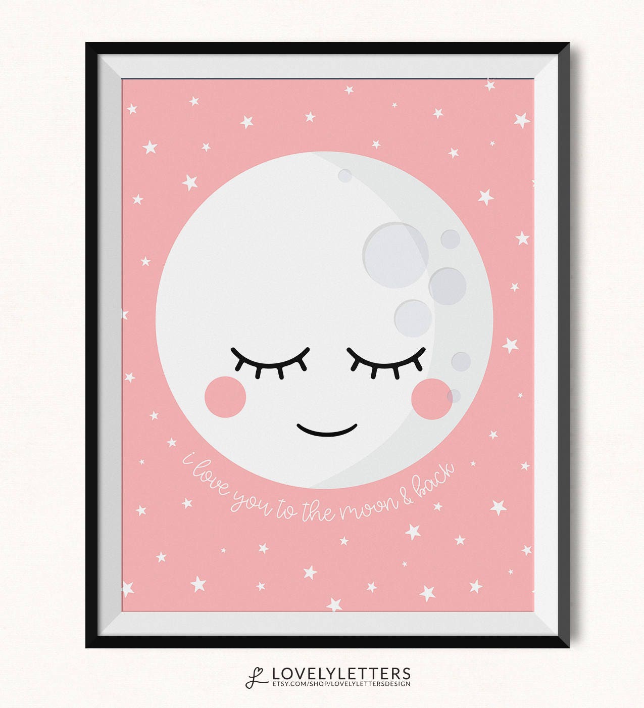 Moon and Back Print / Pink Moon Printable / DIGITAL / I Love