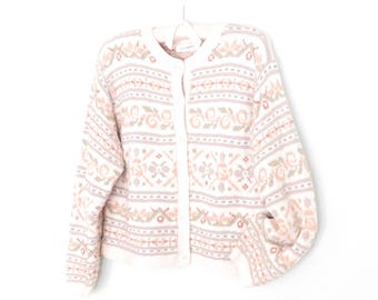 vintage floral sweater * cardigan sweater * 90s cropped cardi sweater * boxy 90s cardigan * large