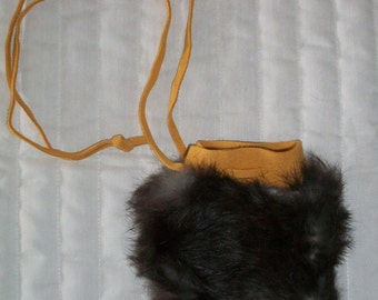 Handcrafted Genuine Rabbit fur coin bag medium sized