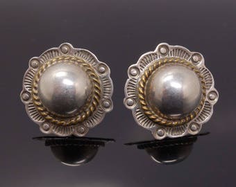 Vintage Mexican Earrings Sterling Silver Taxco Mexico Round Stamped Pierced Ear Stud Earrings