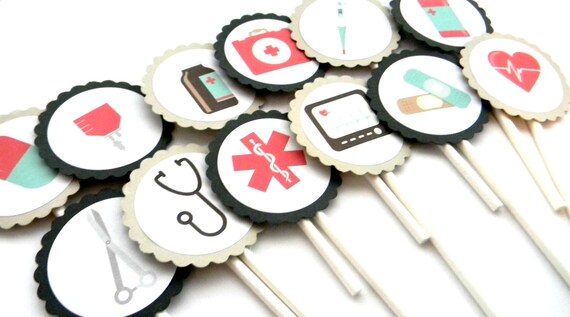 12 Medical Cupcake Toppers Doctor Theme Birthday Toppers 12 Medical Cupcake Toppers Doctor Theme Birthday Toppers