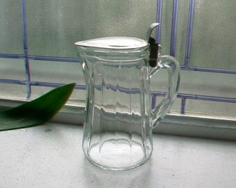 Glass Syrup Pitcher with Tin Lid Vintage Kitchen Decor